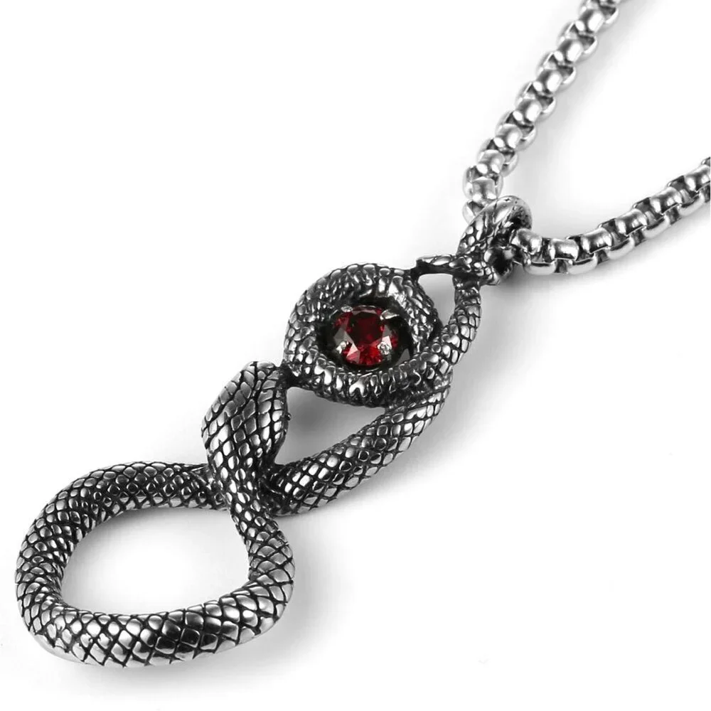 Men's  Black CZ Snake Silver Gothic Stainless Steel Snake Pendant Jewelry Chain